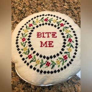 Urban outfitters needlepoint bite me pillow